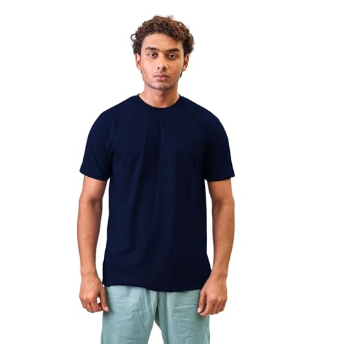 JUST LOOK Men's Plain T-Shirt, Cotton Blend, Crew Neck Short Sleeve, Regular Fit, Multiple Colours (UK, Alpha, XL, Regular, Regular, Navy)