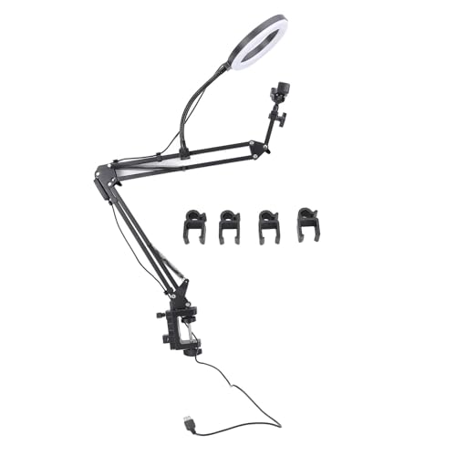 Overhead Phone Mount with Ring Light, Flexible Adjustments, 30 Lighting Options, 3 Color Temperatures, 360° Rotatable, Stable Support Portable Phone Stand for Eyelash,Beauty, Craft