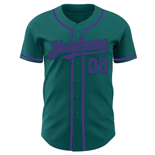 Custom Teal Purple Baseball Jersey Button Down Shirts Stitched Personalized Summer Casual Athletic Team Uniform for Softball Cricket Running Cheerleader, Design Sports Fan T-Shirts for Men Women Youth - Thumbnail 2