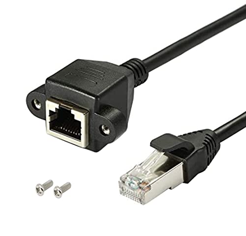Qaoquda CAT6 Network Extension Cable, RJ45 A Male to A Female Screw Panel Mount Extension Cable,Support Ethernet Cat 5e/Cat 6-10 inch (RJ45 M/F 20CM)