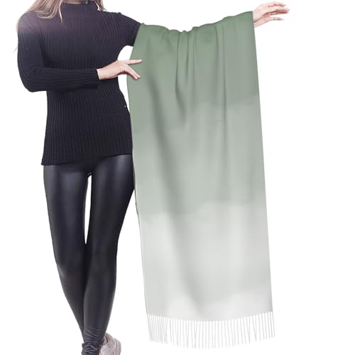 Sage Green Watercolor Ombre Imitation Cashmere Tassel Scarf Winter Scarf Autumn Softest Classic Warm2