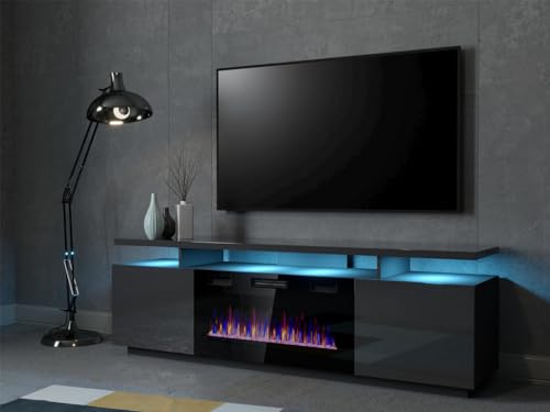 Cama Armoire RTV EVA avec cheminée électrique 180x40x52 cm grafitowy/grafitowy brillant