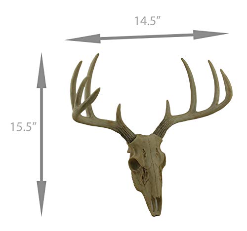 Zeckos Little Bucky - 15-Inch Wall Mounted Faux Deer Skull With 10-Point Antlers - Hand-Painted Aged Finish - Lodge or Western Charm for Your Rustic Living Space