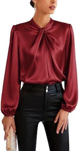GRACE KARIN Women's Long Sleeve Satin Blouse,Mock Neck Work Silk Shirts,Dressy Tops for Business Casual Office