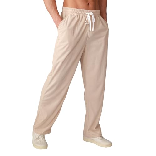 Men's Long Pants Casual Drawstring Thin Breathable Trousers Loose Fit Versatile Wide Leg Pant Jogging Athletic Outfits3