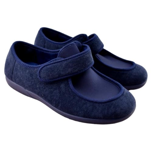 VULCA-BICHA S.L. - Zapatillas de casa de Ancho Especial con Licra Adaptable y Tira Adhesiva 323475 Sintético Hombre Color: Marino Talla: 39
