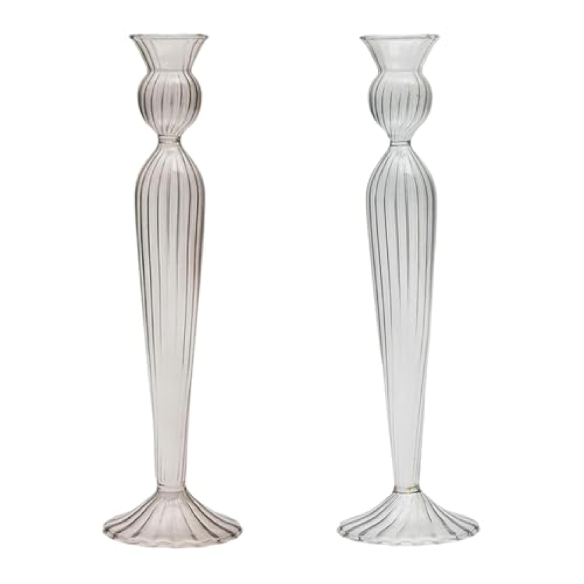 Glass Taper Candle Holder Table Ornament, Light Pink