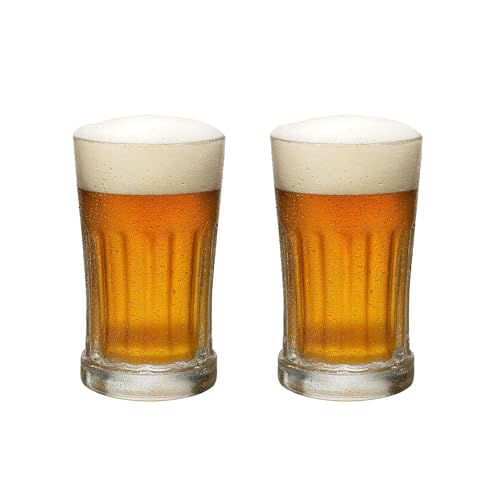 simpa Traditional Clear Chunky Glass Beer Stein 600ml – Set of 2 Heavyweight German-Style Beer Mugs with Vertical Line Detailing – Classic Pint Stein Glasses
