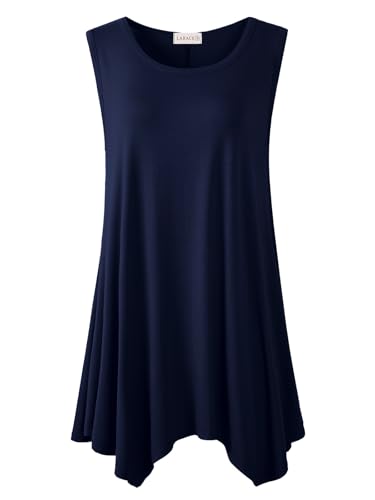 LARACE Womens Plus Size Tank Tops Summer Sleeveless Shirts Casual Loose Tunic Blouses(Navy Blue L)