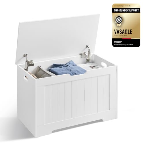 VASAGLE Schuhbank, Sitzbank mit Stauraum, Sitztruhe, 2 Sicherheitsscharniere, Aufbewahrungsschrank, Landhausstil, 40 x 76 x 48 cm, für Flur, Schlafzimmer, Wohnzimmer, wolkenweiß LHS11WT