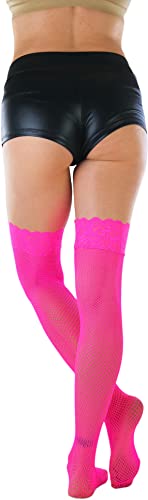 Image of ToBeInStyle Women's Wide Floral Lace Fishnet Thigh Hi Stockings