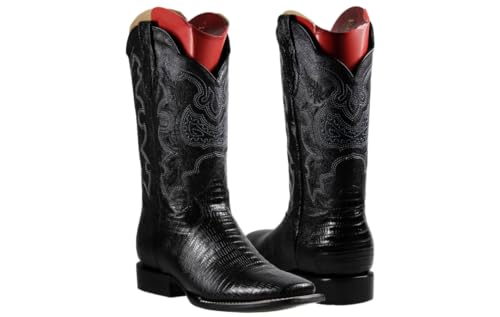Men's Rodeo Boots Lizard Print Black Square Toe Botas Vaqueras