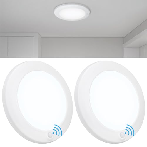 TORCHSTAR 6 Inch 5CCT LED Motion Sensor Disk Light, 5000K Daylight, CRI90, 15W Flush Mount Ceiling Light for Closet, Recessed Can & J-Box Wired, UL & ES Listed, Pack of 2