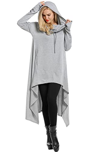 Zeagoo Womens High Low String Hoodie Tunic Sweatshirts With Pocket,Grey,X-Large #TOP2