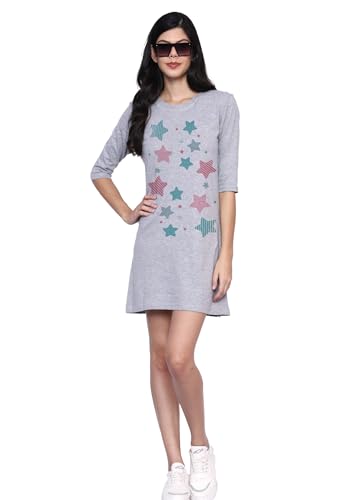 Image of Women's 100% Cotton Round Neck Long Top Printed Dress