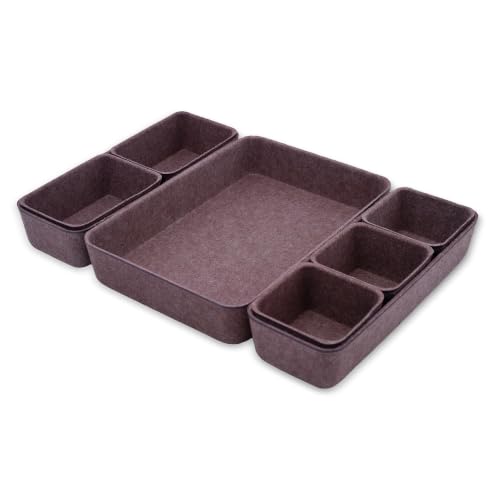 Image of Welaxy Dusty Plum Felt Desk Drawer Organizer Tray Chic Taupe Storage Bin