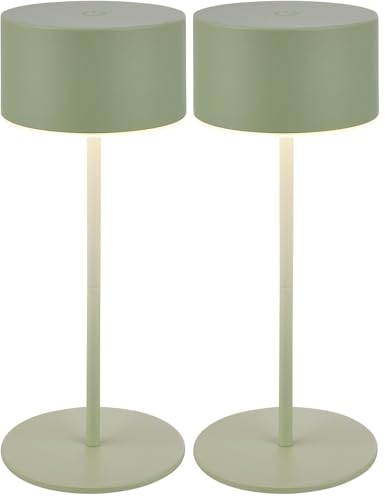 Briloner - Lampara de mesa sin cable con borde luminoso, control táctil regulable, ip44, cable usb-c, batería reemplazable, mesita noche sin cable, mesa LED recargable, 8 x 19 cm, verde salvia