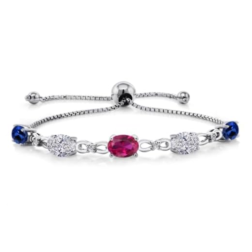 Sterling Silver Personalized 5 Birthstones and White Lab Grown Diamond Tennis Bracelet For Women