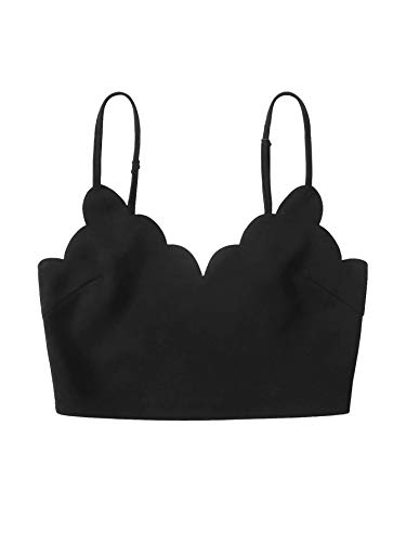 SheIn Women s Casual V Neck Scallop Trim Strappy Crop Cami Tank Sleeveless Top Large Black