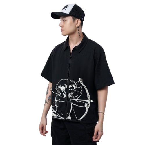 Image of Men Cotton Black Half Sleeve Stylish Zip T-Shirt for Men