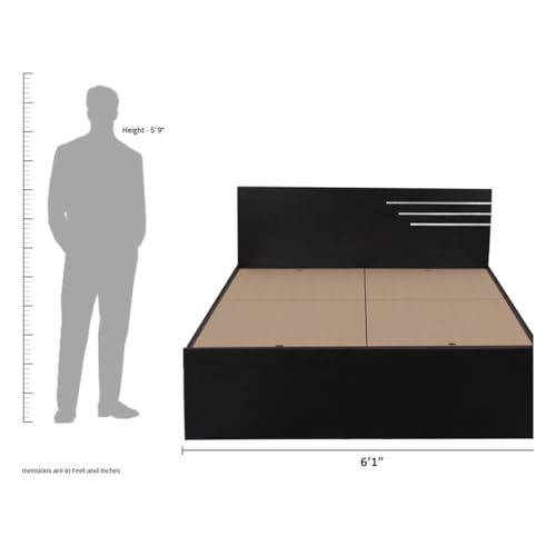 Image of Bharat Lifestyle Amsterdam Engineered Wood King Size Bed Without Storage (78x72 Inch, Wenge Finish) | Wooden Double Bed for Bedroom & Living Room | Knock Down Assembly | 1 Year Warranty