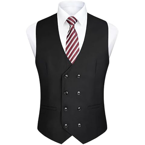Enlision Men's V-Neck Double Breasted Waistcoat Cover