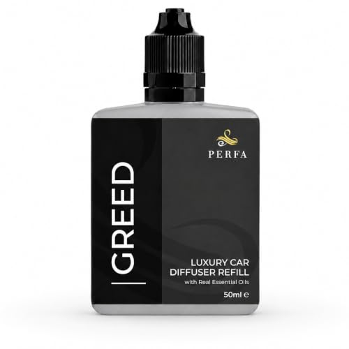 Greed Diffuser Refill 50ml Bottle | Strong Car Freshener with Car Odour Eliminator Technology | Long Lasting Automotive Car Air Freshener by Perfa