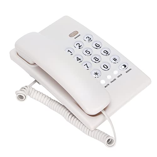 Desktop-Schnurlostelefon mit Großer Taste Festnetztelefon mit Großem Volumen Kabelgebundenes Telefon für das Home Office Hotel (Weiss)