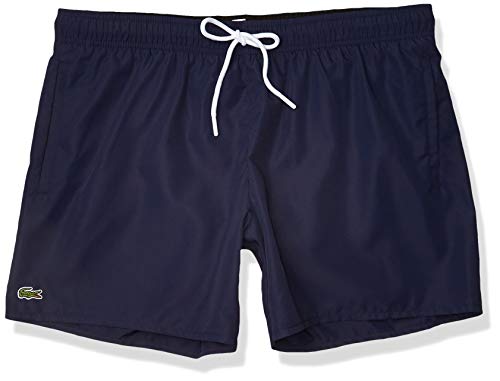 Lacoste Men's Standard Solid Elastic Waist Swim Trunks, Navy Blue/Black, L #TOP12