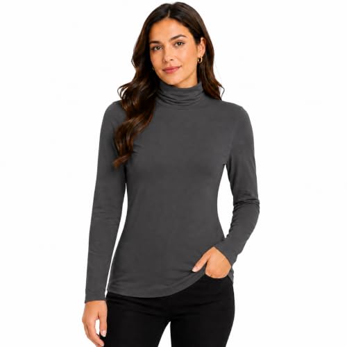 Image of Candid Styles Womens Ladies Polo Roll Neck Long Sleeve Turtle Neck Plain Jumper Top Charcoal, 20-22