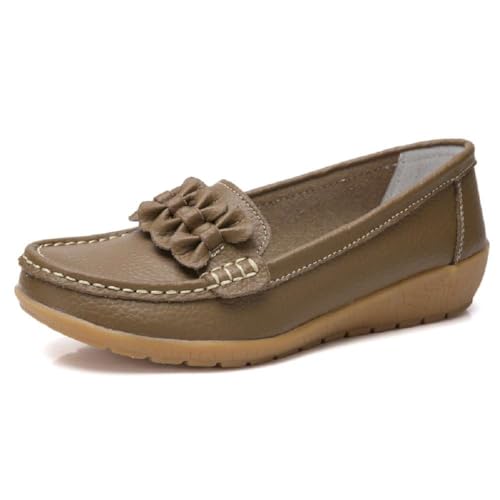 Image of Women's Genuine Leather Platform Loafers Classic Casual Comfort Slip-On Shoes Soft Sole Dress Shoes
