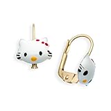 Echt 14 Karat Gold Ohrringe Kätzchen Katze aus echt 14 Karat Gold 585 bunt bemalt (Art.810026)