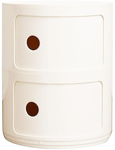 Mesa de Noche Redonda Vertical con cajones, Muebles de Almacenamiento de 2/3/4 Niveles, Mesa de Noche con Puerta corredera, mesita Decorativa móvil(White,2Tier)
