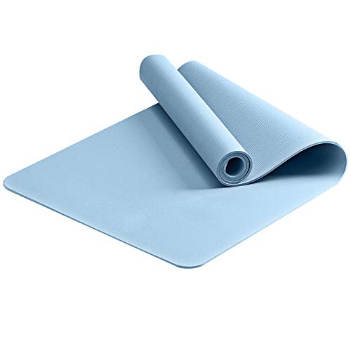 DDH Yoga Mat with Strap, 1/3 Inch Extra Thick Yoga Mat Double-Sided Non Slip, Professional TPE Yoga Mats for Women Men, Workout Mat for Yoga, Pilates and Floor Exercises-Blue Gray