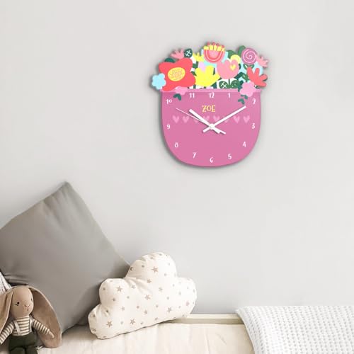 Image of Zooboo Personalized Analog Wall Clock, Custom Name Acrylic Silent Quartz Movement Wall Clock with Sleek Modern Design, Ideal for Birthdays or Return Gifts (Design - Flower Power), 30x30 cm, multicolor