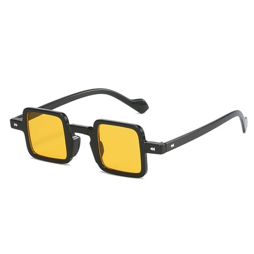 Lunettes de soleil rétro petites carrées branches noires lentilles jaunes style unique