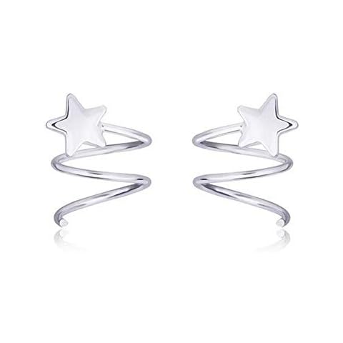 Belons Girls Studs Earrings 925 Sterling Silver Star Spiral Helix Wavy Line Hoop Earrings for Womens Ladies Cover