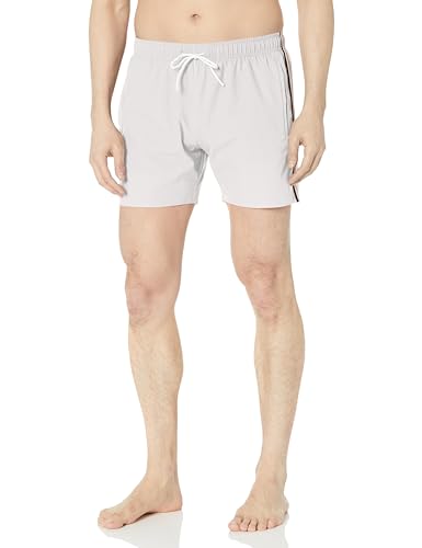 BOSS Men's Solid Swim Trunk with Iconic Side Stripe, Grey-Glacier Grey, S