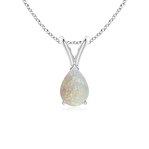 Angara Natural Opal Solitaire Pendant for Women | Pear Shape Opal Solitaire Pendant Necklace in 14K Solid Gold/Silver/Platinum | October Birthday, Anniversary, Gemstone Jewellery Gift