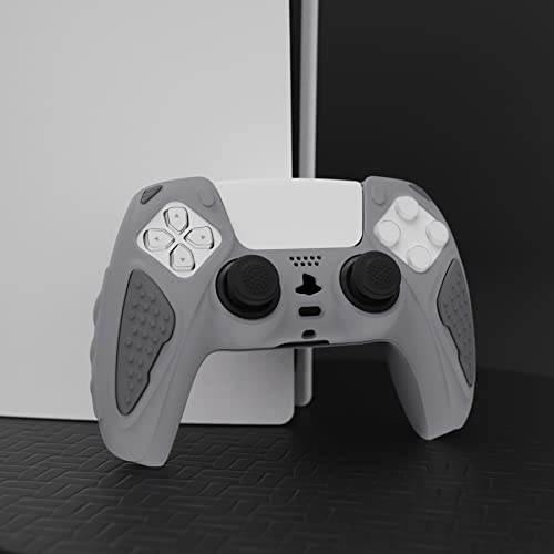 Playvital Knight Edition Metallic Gray & Dark Gray Two Tone Anti-Slip Silicone Cover Skin For Ps5 Controller, Soft Rubber Case For Ps5 Wireless Controller With Thumb Grip Caps #TOP6
