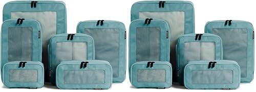 Image of Aerotrunk Compression Packing Cubes for Travel - Luggage Organizer Bags - Double Zipper Packing Cubes for Suitcases (12-Pack, Teal)