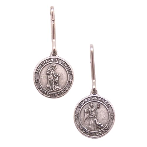 Wowser St. Francis and Guardian Angel Protect My Dog Medalhas prateadas, presente religioso para ama