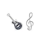 Asymmetric Guitar Music Note Stud Earrings for Women Teens Girls Cubic Zirconia Dainty Sweet Treble Clef Cartilage Piercing Earring Studs Delicate Cute Jewelry Daughter Girlfriend Birthday Valentine's Day Gifts Lightweight