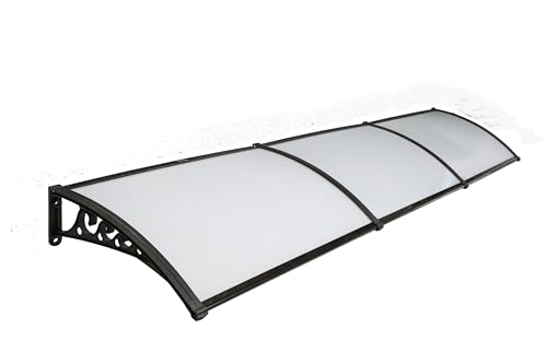 Image of CHENNAI Window Blinds and Shades DIY Polycarbonate Awning (Engineered Plastic Brackets) Window Sunshade Door Weather Shed Rain Canopy Awnings - 12'Widthx3'Depth (Black Brackets & Clear Sheets)