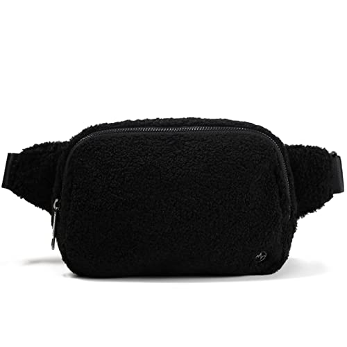 Pander Large 2L Fanny pack Everywhere Fleece Belt Bag for Women and Men with Adjustable strap Belt. (Black)