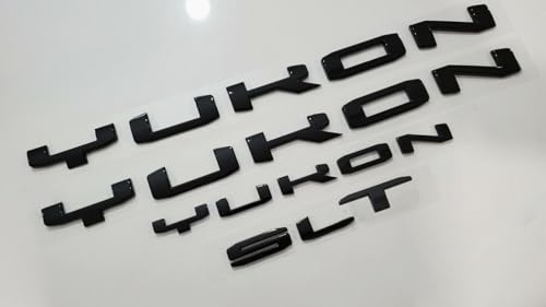 Image of 4Pcs Kit Yukon SLT Letters Emblem 3D Door Rear Nameplate Badge Decal Sticker Yukon XL Replacement for 2021-2023 Yukon SLT (Gloss Black)