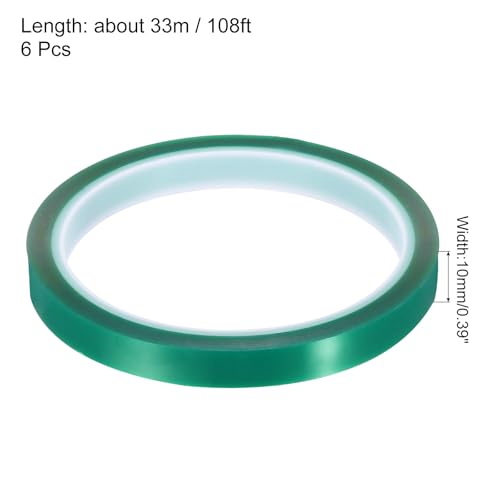 Image of uxcell Green Heat Tape, 6 Rolls 10mmx33m 108ft High Temperature Heat Resistant Tape for Sublimation,Heat Vinyl Press,Heat Transfer, Circuit Board, No Residue