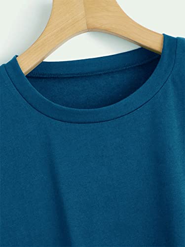 Mulheres Verde de Exercício Simples ocasional Camisola Plus Size (Color : Teal Blue, Size : XX-Large