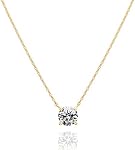 PAVOI 14K Gold Plated CZ Solitaire Pendant Necklace for Women – 1.5 Carat (7.3mm) Dainty Gold Necklace – Elegant Wedding Jewelry or Everyday Accessory - Trending Fashion Jewelry