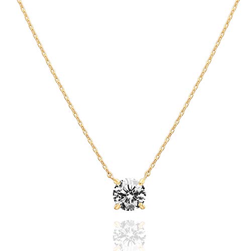PAVOI 14K Gold Plated Crystal Solitaire 1.5 Carat (7.3mm) Cubic Zirconia Dainty Choker Necklace | Gold Necklaces for Women